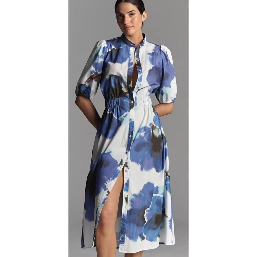 Hutch Annett Puff-Sleeve Midi Shirt Dress Size Small Anthropologie